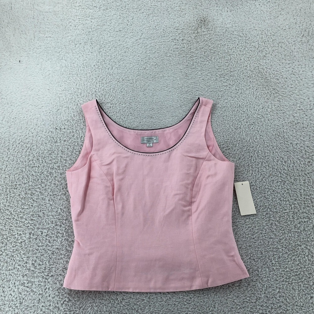 Tahari Arthur S. Levine Lined Blouse Womens Petite 6 PSea Pink Sleeveless Linen